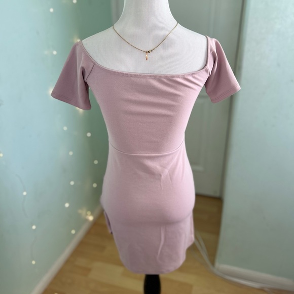 Windsor Mauve Pink Lavender Bodycon Off the Shoulder Mini Dress - Picture 2 of 3